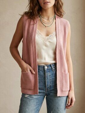 🇨🇦 Sz M Vintage 1970s Helen Harper Ribbed Pink Open-Front Cardigan Vest